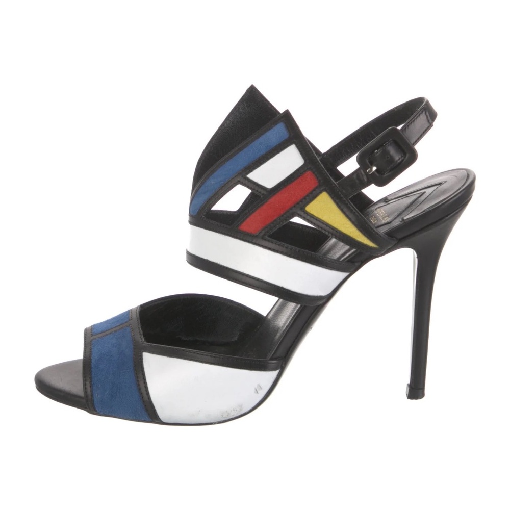 APERLAIAperlai Leather Slingback Sandals White Colorblock Pattern Multistrap